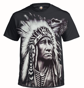 Black and Red Indians Logo - INDIAN CHIEF T Shirt Native American Red Indian Crazy Horse Biker