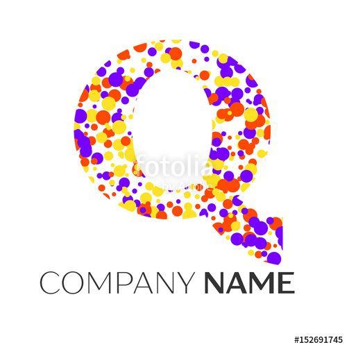 Purple Q Company Logo - Letter Q logo with purple, yellow, red particles and bubbles dots