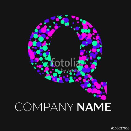 Purple Q Company Logo - Letter Q logo with pink, purple, green particles and bubbles dots on ...