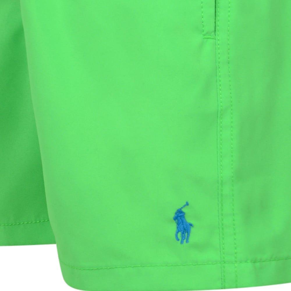 Light Blue Lime Green Logo - Ralph Lauren Boys Neon Green Swim Shorts with Light Blue Logo