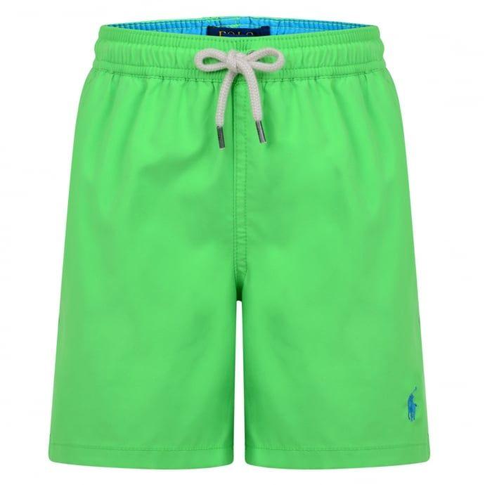 Light Blue Lime Green Logo - Ralph Lauren Boys Neon Green Swim Shorts with Light Blue Logo ...