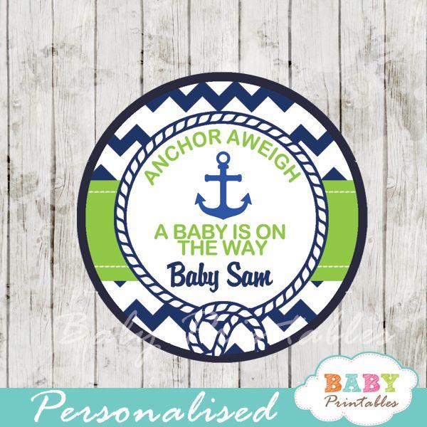 Light Blue Lime Green Logo - Navy & Green Nautical Anchor Baby Shower Favor Tags