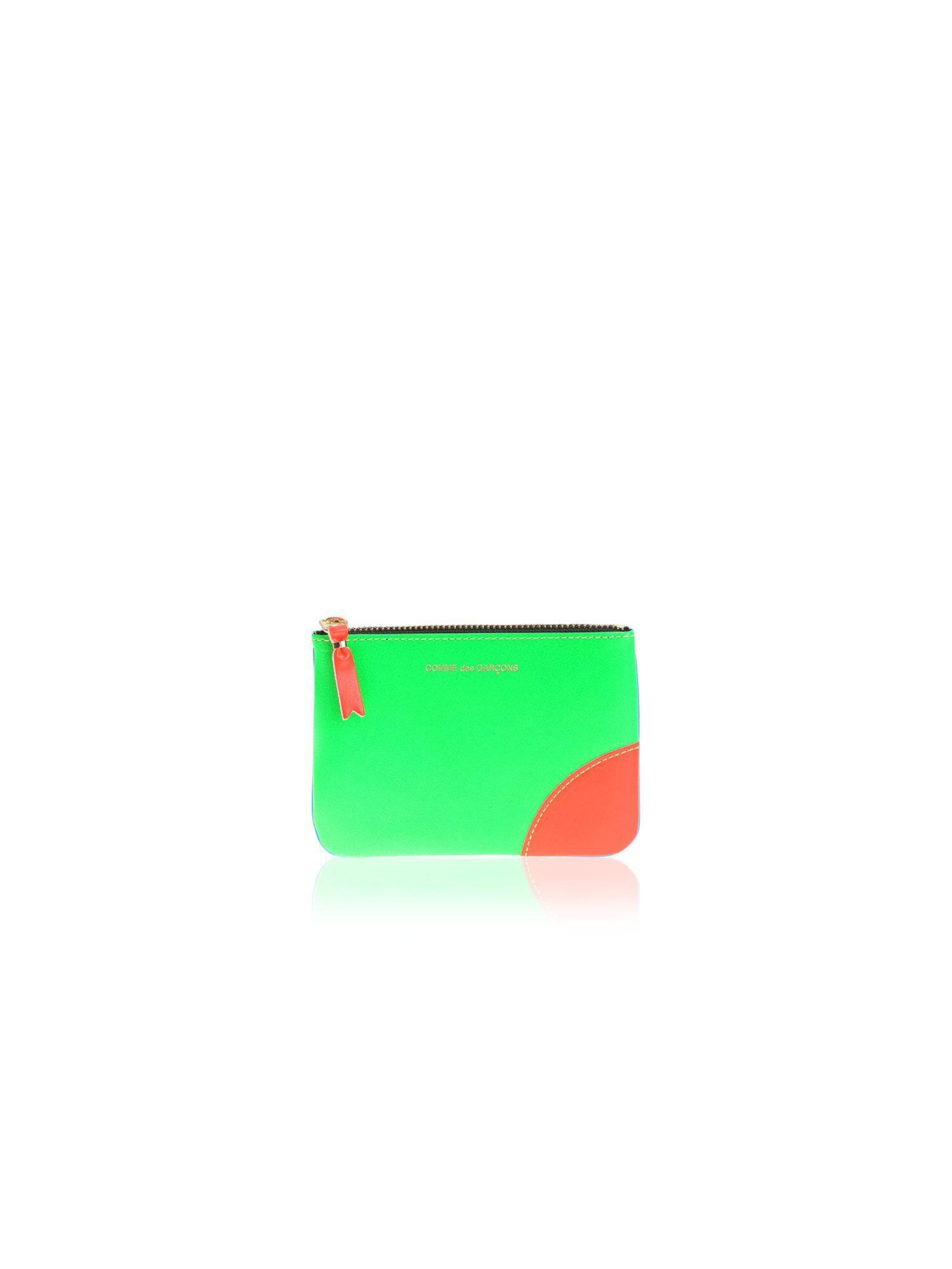 Light Blue Lime Green Logo - Comme Des Garçons Green And Neon Light Blue Leather Clutch in Green