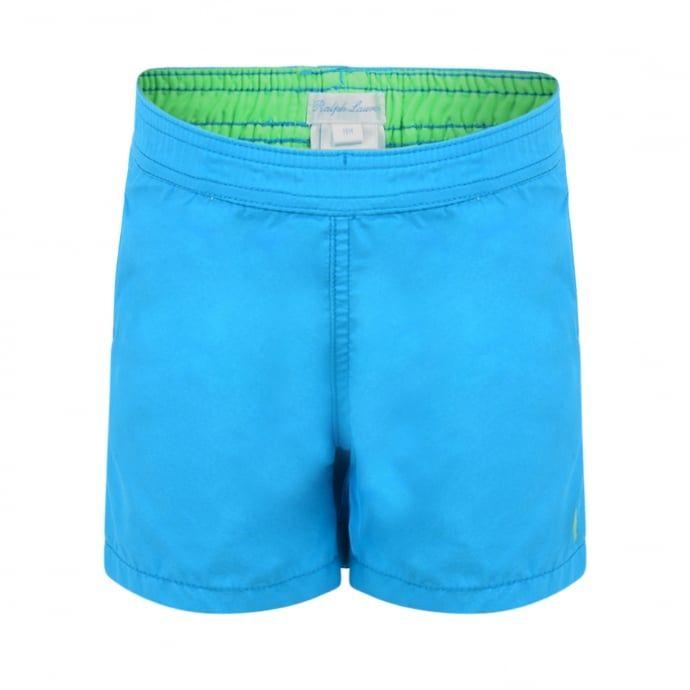Light Blue Lime Green Logo - Ralph Lauren Baby Boys Turquoise Swim Shorts with Lime Green Logo