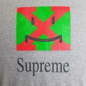 Green and Gray Box Logo - Supreme Mens M X Smiley Face Box Logo Graphic T Shirt Heather Gray