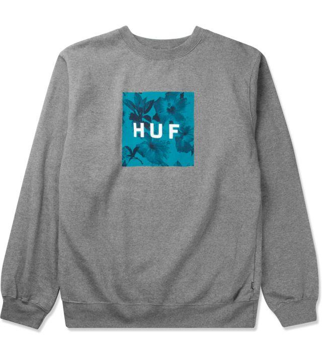 Green and Gray Box Logo - HUF Heather Grey Box Logo Fill Floral Crewneck Sweater. HYPEBEAST