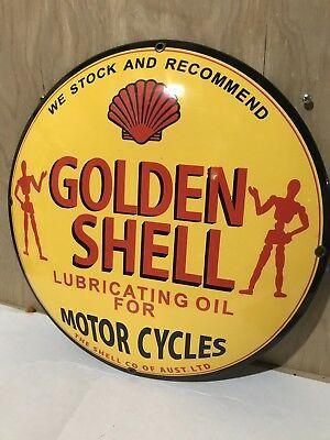 Yellow and Red Clam Logo - GOLDEN SHELL MOTOR Oil Yellow Red Clam Gas Station Cast Iron Pump