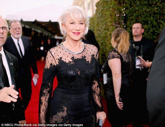 72 Golden Globe Logo - Helen Mirren wows in leg-baring lace at Golden Globes | Daily Mail ...