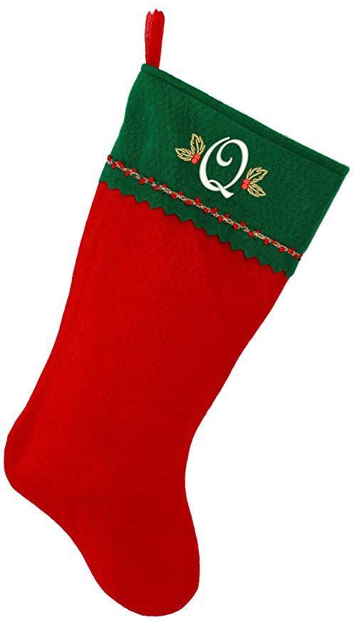 Red and Green Q Logo - Monogrammed Me Embroidered Initial Christmas Stocking, Green and Red ...