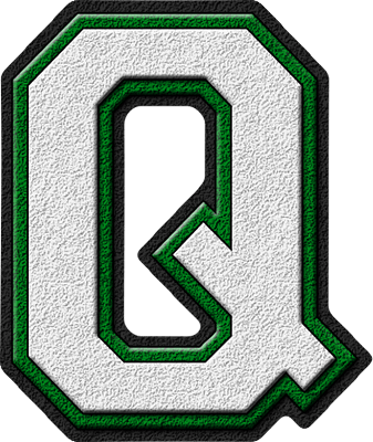 Red and Green Q Logo - Presentation Alphabets: White & Green Varsity Letter Q