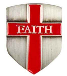 Shield of Faith Logo - Faith Shield Pin with Cross Antique Silver - God is With Us