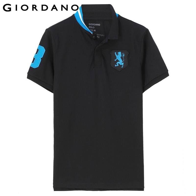 Polos with a Lion Logo - Giordano Men Lion Pique Polo Brand Embroidered Graphic Polos Sports