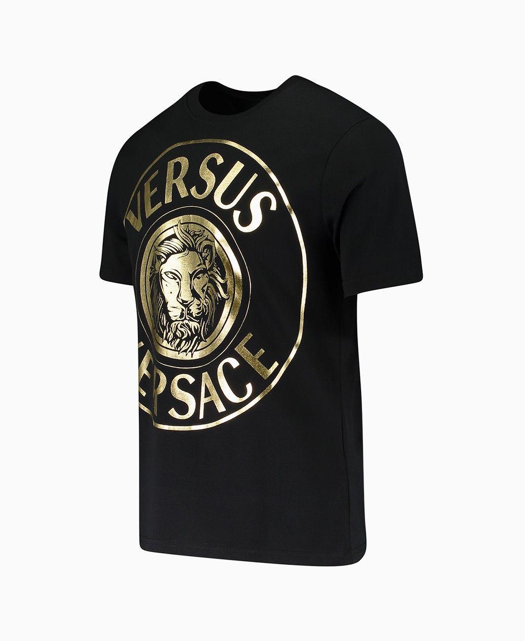 Black and Gold Lion Logo - Versus Versace - Foil Lion Logo T-Shirt - Black & Gold