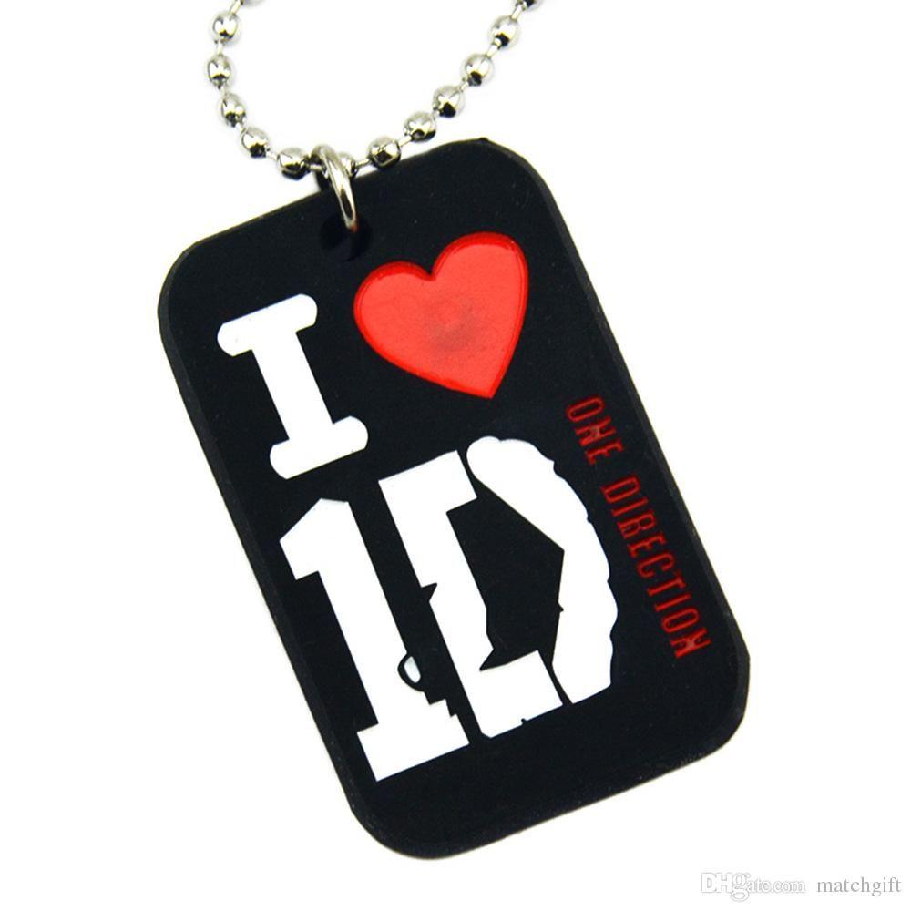 1D Logo - Wholesale 50PCS/Lot I Love 1D Silicone Dog Tag Necklace One Direction Logo  With 24 Inch Ball Chain