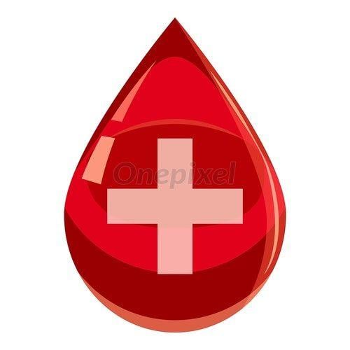 Red Drop Logo - Red drop of blood with cross icon, cartoon style