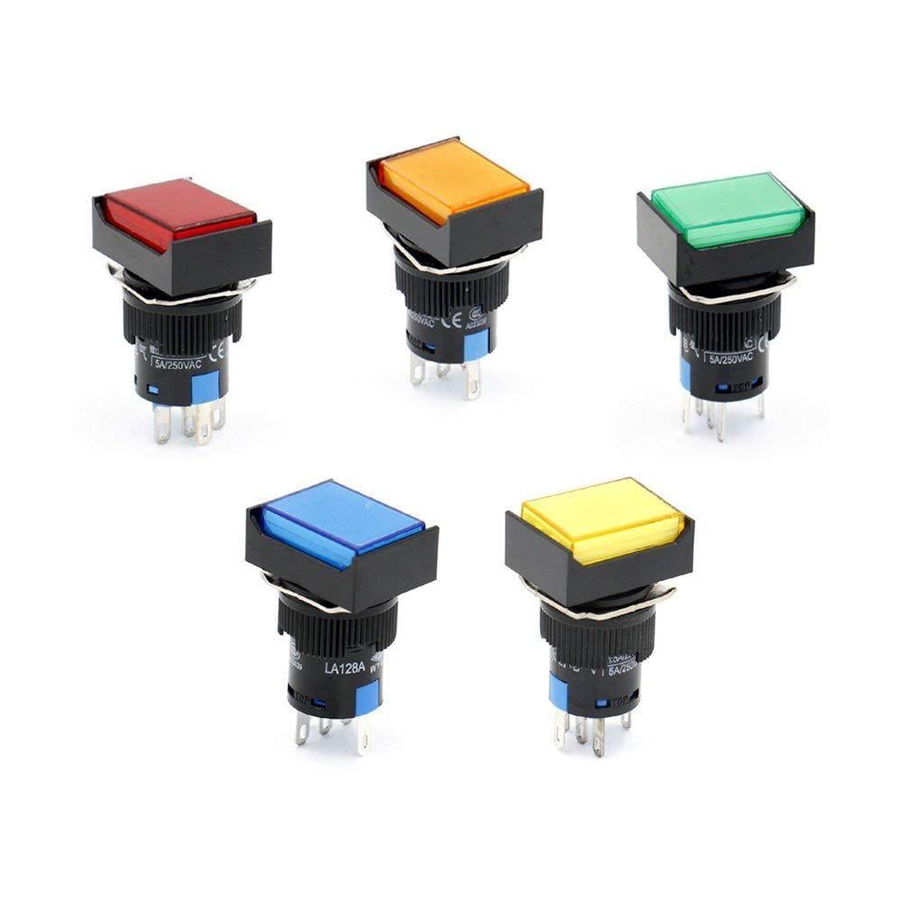 Red Yellow and Blue Ha Logo - Baomain 16mm Push Button Switch Momentary Rectangular Cap LED Lamp