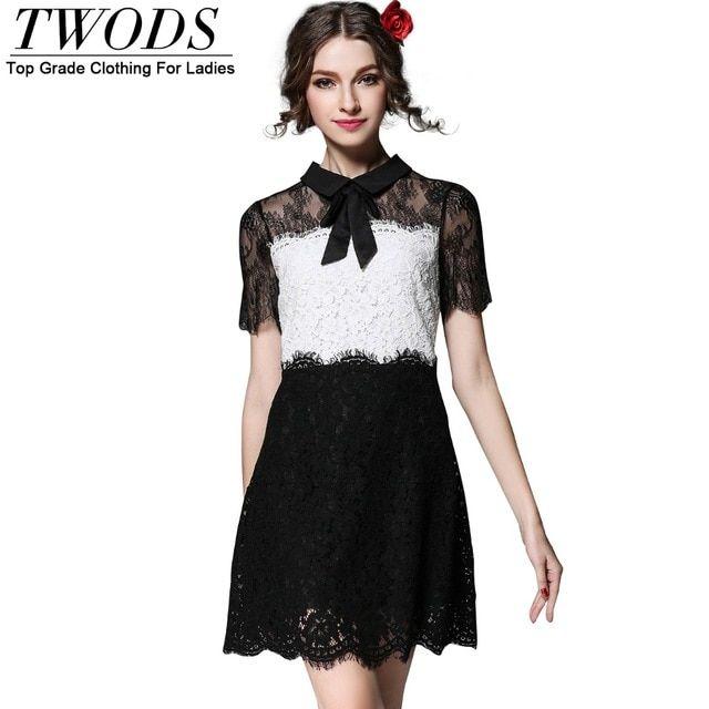 Cute Black and White Female Logo - Twods S 5XL Cute Black & White Women Lace Dress Plus Size Short ...