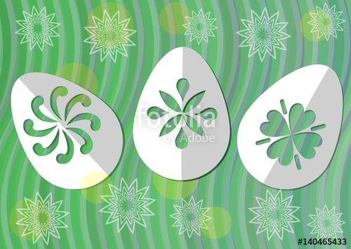 Green Wavy M Logo - Happy Easter poster with white paper cut egg on green wavy