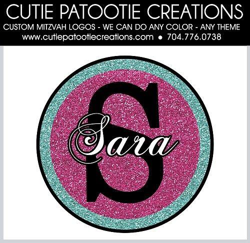 Blue Bat Logo - Hot Pink and Turquoise Blue Bat Mitzvah Logo with Monogram Name and  Initials - Custom Colors Available