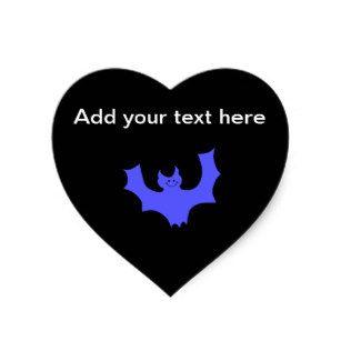 Blue Bat Logo - Blue Bat Cartoon. Black background. Heart Sticker