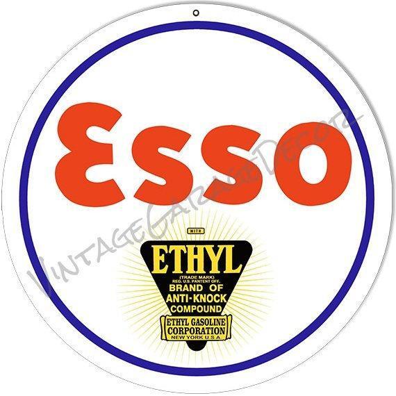 Esso Logo - Vintage Style Esso Ethyl Logo Round Metal Sign