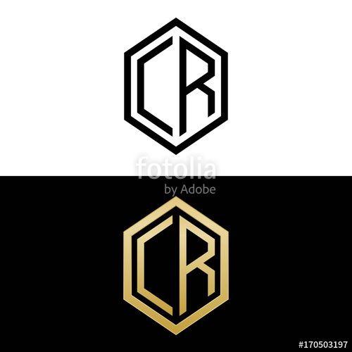 CR Logo - initial letters logo cr black and gold monogram hexagon shape vector