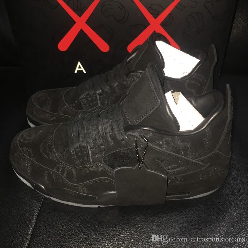 Kaws Xx Logo - 4s IV KAWS Xx Mens Basketball Shoes 4 Sneakers Core Black Suede Glow