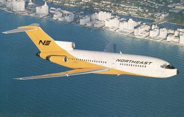 Yellow Bird Airline Logo - Northeast Airlines Boeing 727-95 cruising along Miami Beach, circa ...