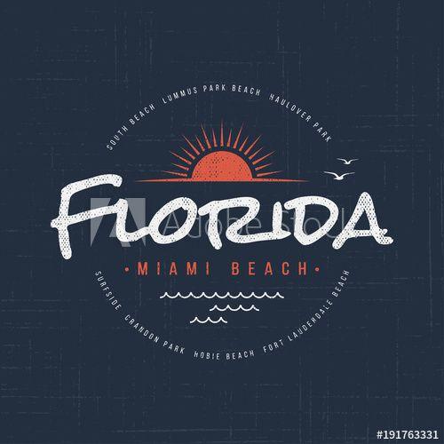 Beach Apparel Logo - Florida Miami beach. T-shirt and apparel vector design, typography ...