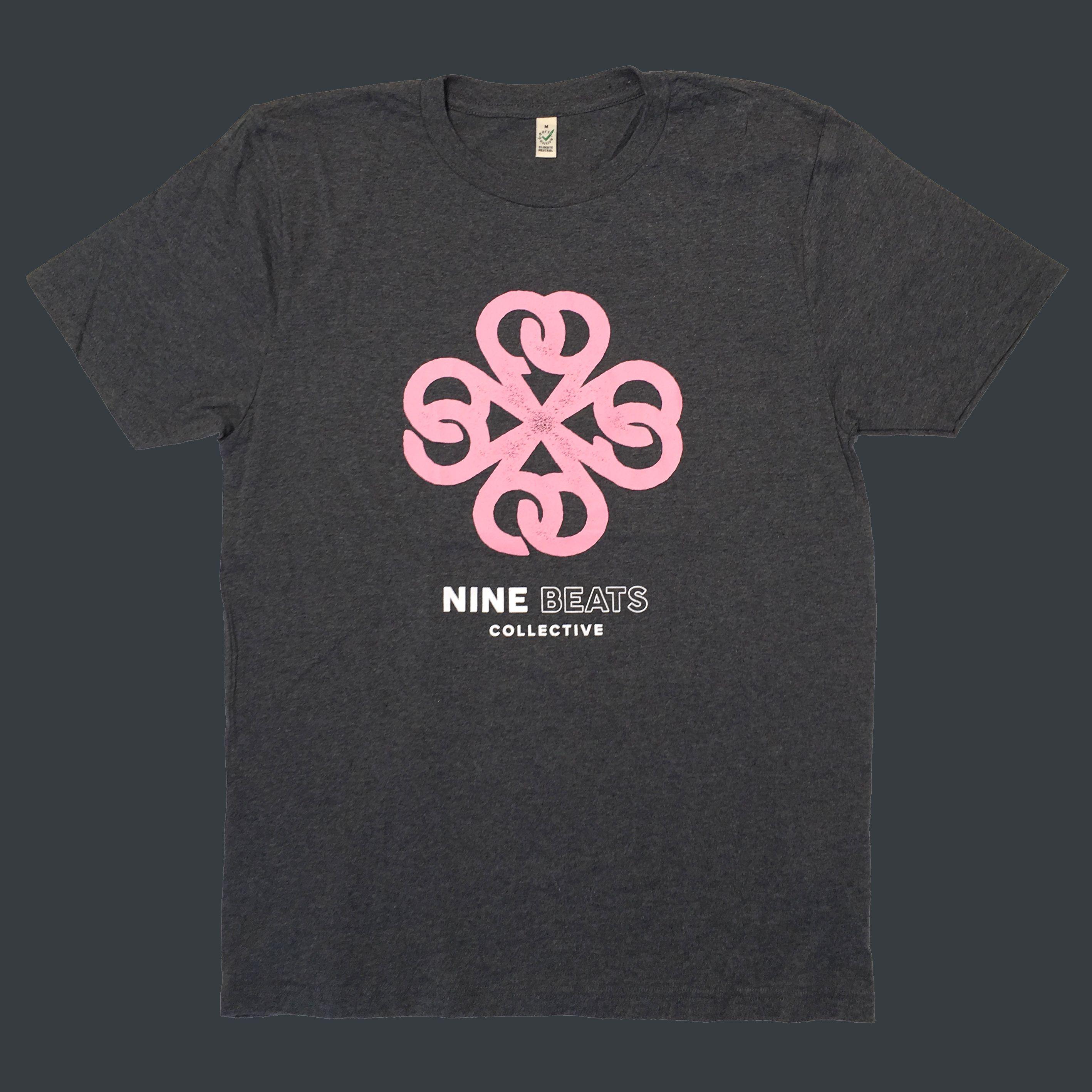 Pink Beats Logo - Organic, logo on grey t-shirt (unisex) | Nine Beats Collective