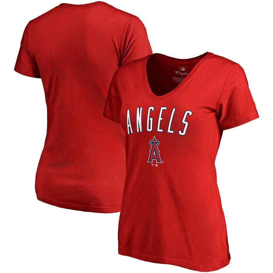 Red Arch Logo - Women's Los Angeles Angels Fanatics Branded Red Arch Logo V-Neck T-Shirt