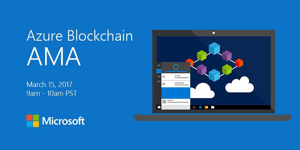 Microsoft Blockchain Logo - Join us March 15th for the first Azure Blockchain AMA. Blog