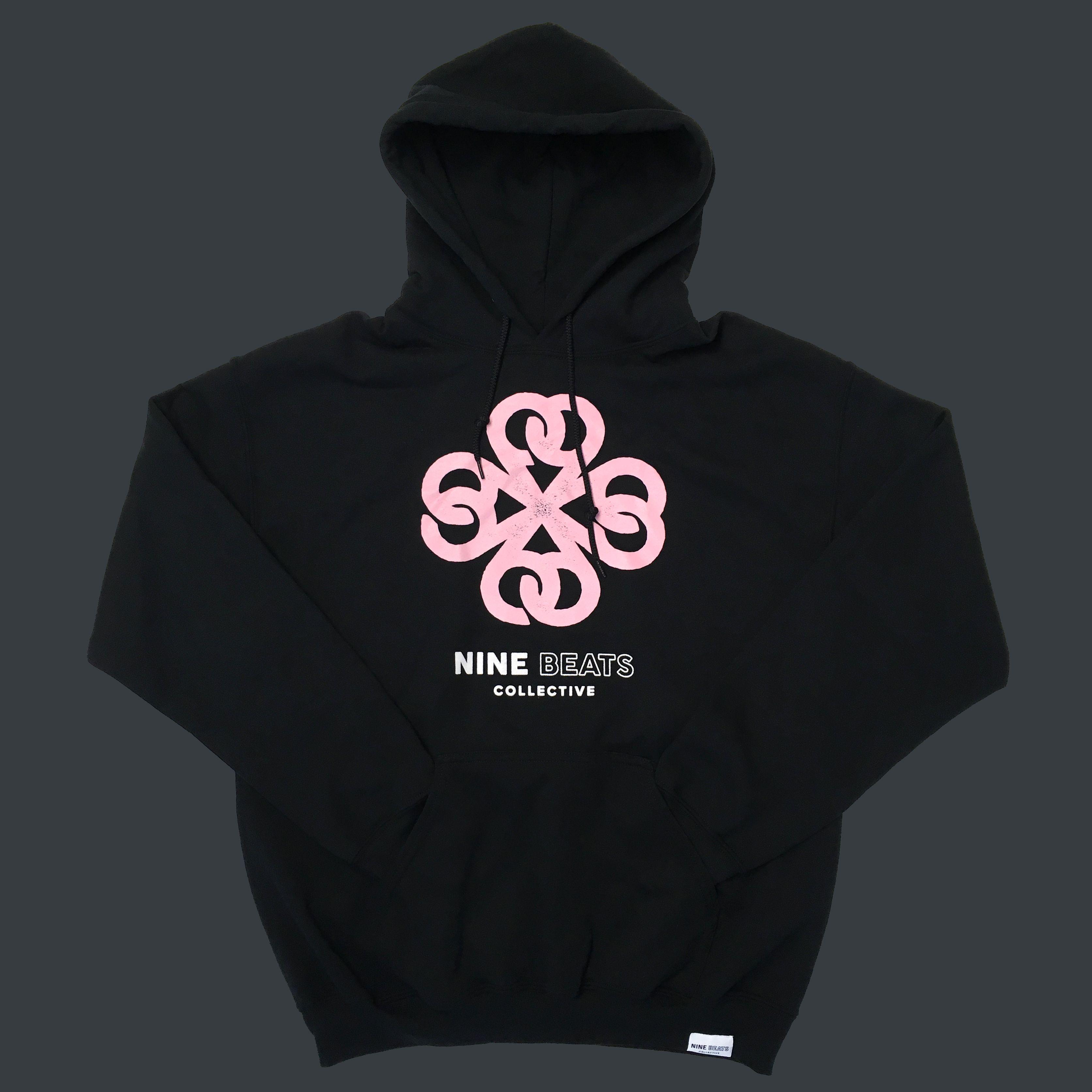 Pink Beats Logo - Logo on black hoodie + hem tag (unisex) | Nine Beats Collective