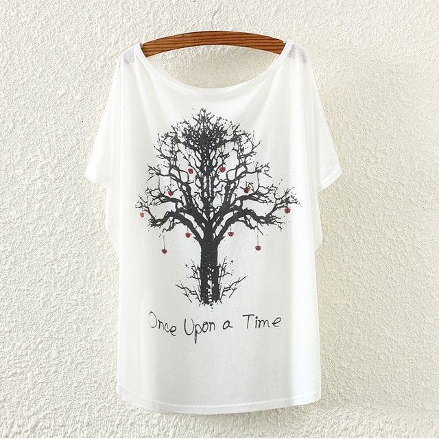 Female Tree Logo - Giving Tree logo Batwing sleeve women loose female short sleeved T