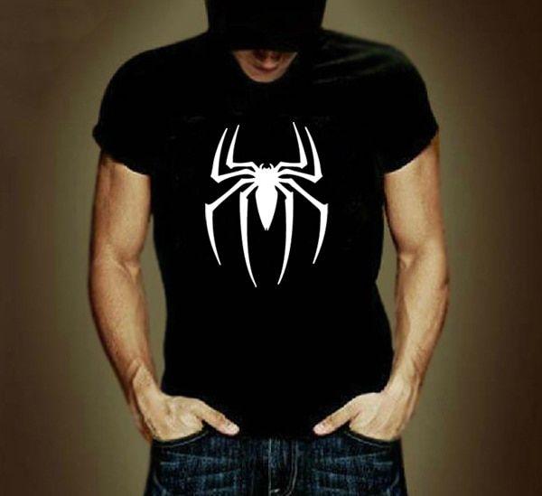 Black Superhero Logo - Spider man Logo Print T shirt Men Black Superhero Fashion T Shirt ...