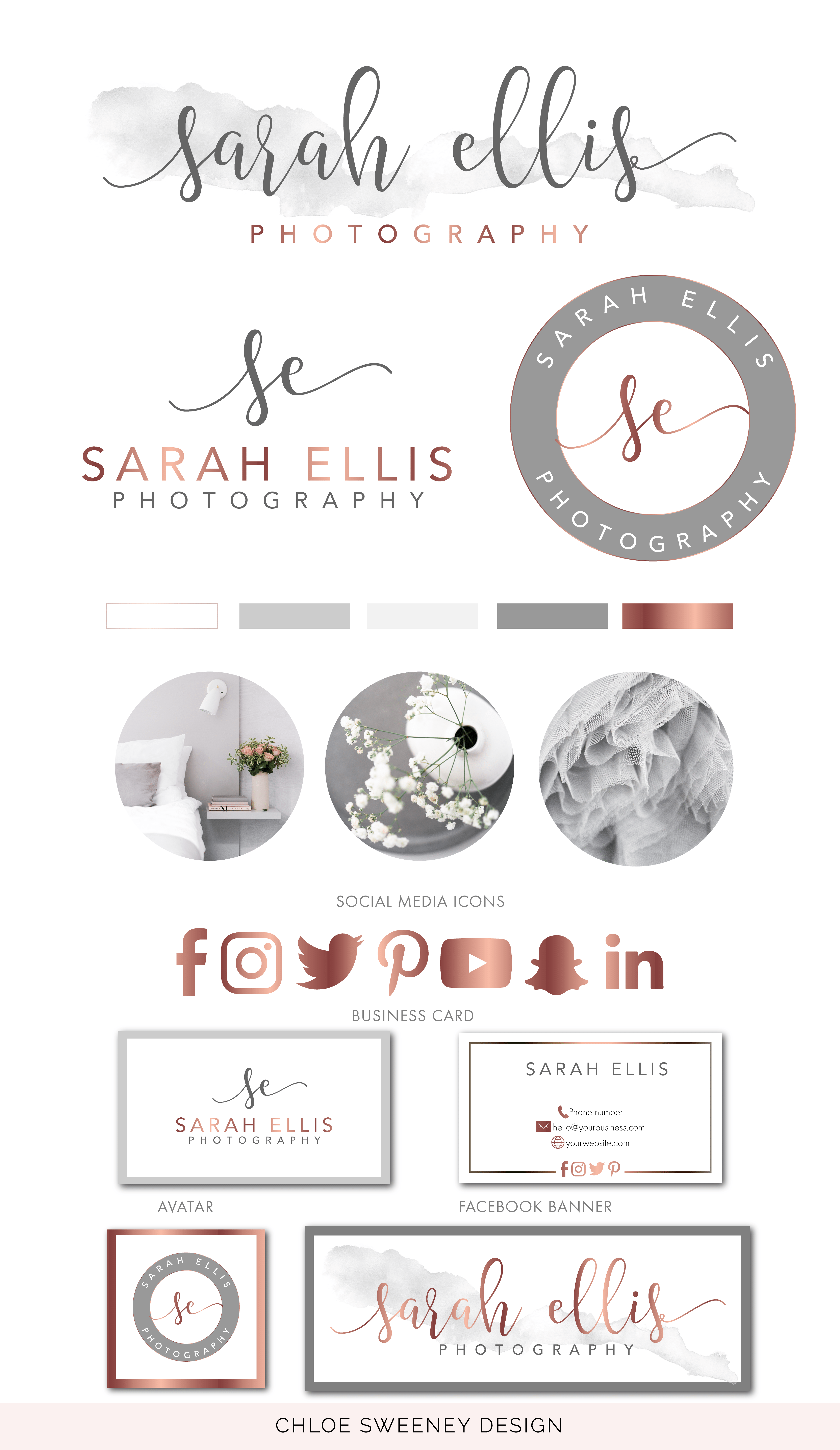 Charcoal and Gold Logo - Photography Logo, Watercolor Logo Design, Logo Design, Rose Gold ...