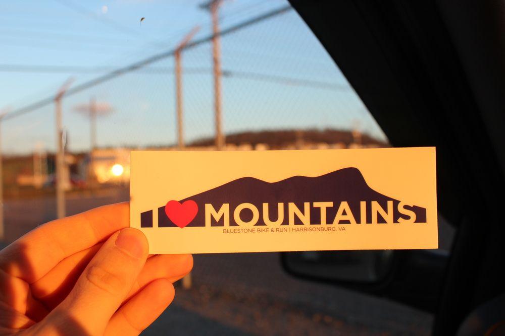 Heart Mountains Logo - I Heart Mountains Sticker — Bluestone Bike & Run - Harrisonburg, VA