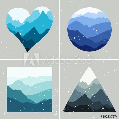 Heart Mountains Logo - Mountains landscapes in shapes of heart, circle, square and triangle ...