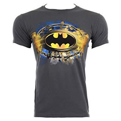 Charcoal and Gold Logo - Batman Gold Logo T Shirt (Charcoal)-Large: Amazon.co.uk: Clothing