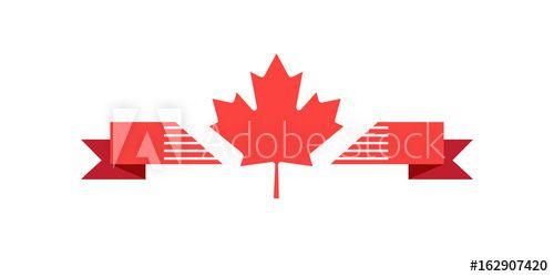 Red White Maple Leaf Logo - Maple leaf logo and ribbon banner isolated on white. Icon vector red ...