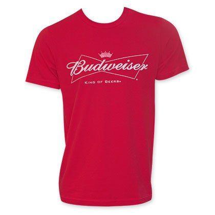 Red White Bow Tie Logo - Budweiser Red Men's White Logo T Shirt Liquor Store