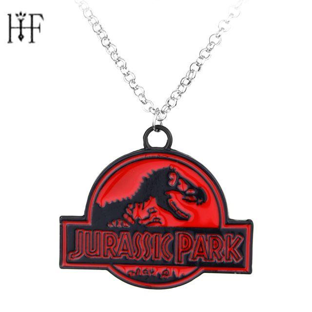 Red Dinosaur Logo - Movie Series Jurassic Park Dinosaur Logo Red Enamel Alloy Pendant