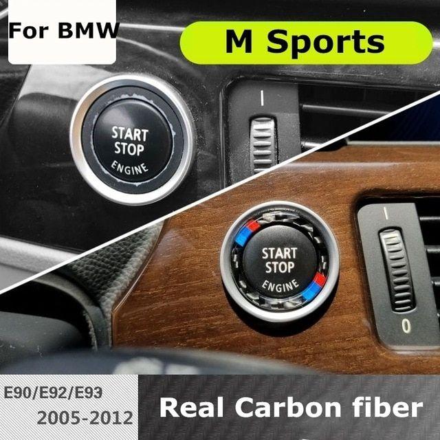 BMW 335I Logo - Carbon Fiber Car Engine Start Stop Button Cover M stripe logo Key ...
