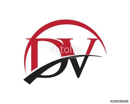 Red Letter Brand Names Logo - DV letter logo swoosh
