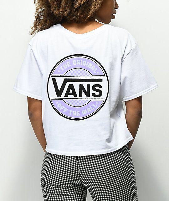 Circle Check Logo - Vans Lavender Circle Check White Crop T Shirt