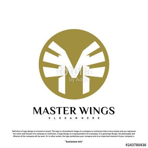 Golden Master Logo - Wings M letter logo. Initial M Wings Logo Template. Golden creative ...