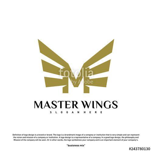 Golden Master Logo - Wings M letter logo. Initial M Wings Logo Template. Golden creative ...