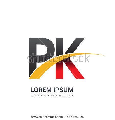 Red Letter Brand Names Logo - initial letter PK logotype company name colored red, black and ...