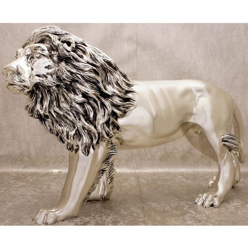 Silver Standing Lion Logo - Large standing lion italian gift cm 54x20 h 40 silver coated resin ...