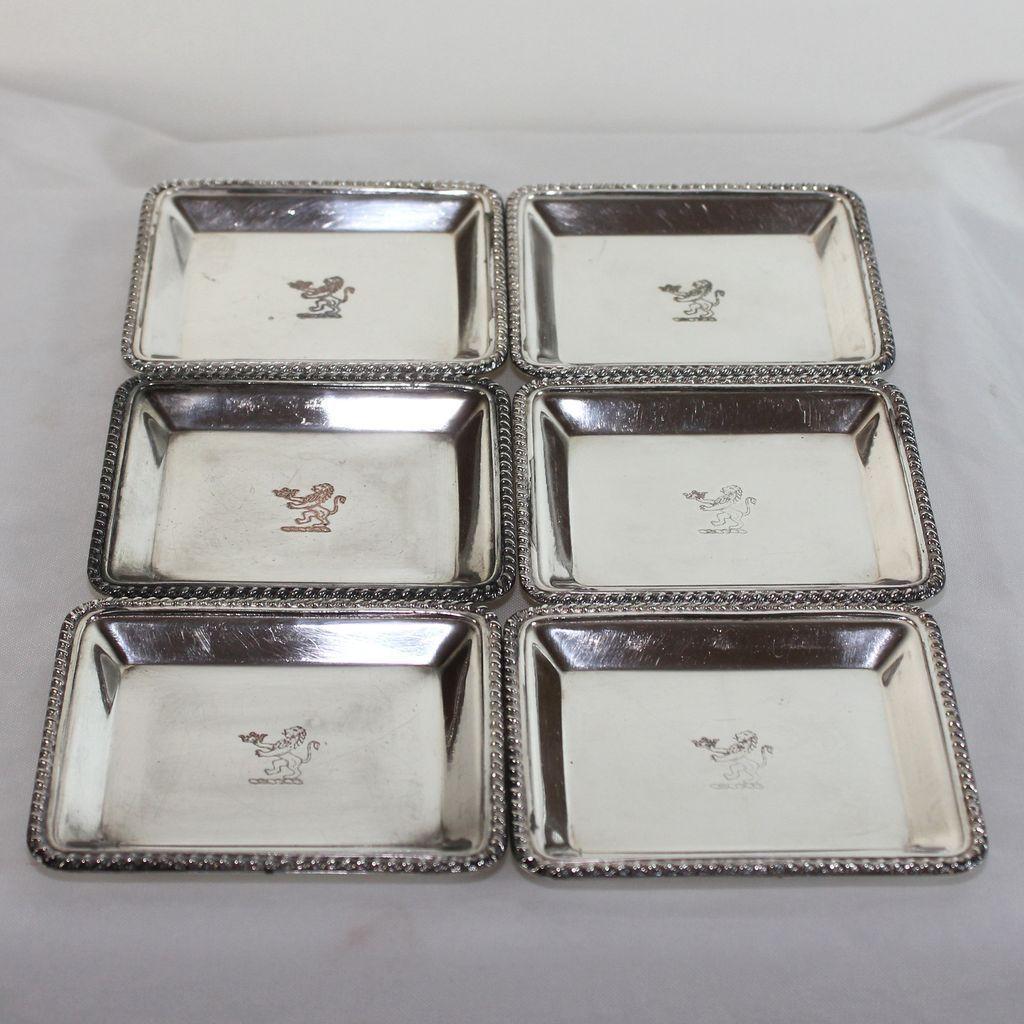 Silver Standing Lion Logo - Set of six vintage Exeter silver plate butter pats with standing ...